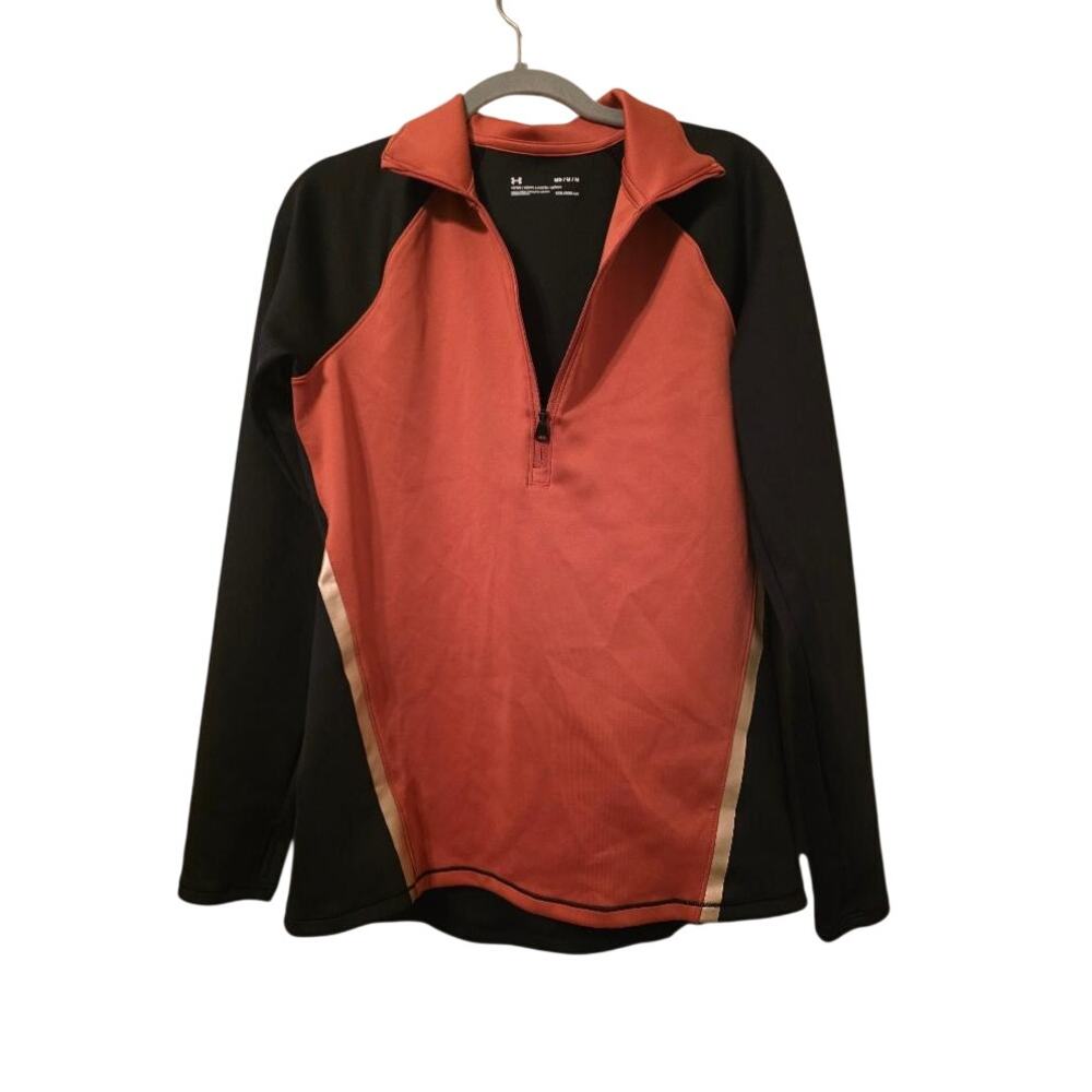 Under Armour ColdGear Womens Medium Quarter Zip Pullover Orange Black Fitted